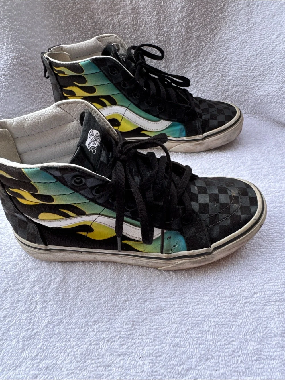 Vans Kids' High-Top Checkerboard Sneakers in Black with Teal Accent